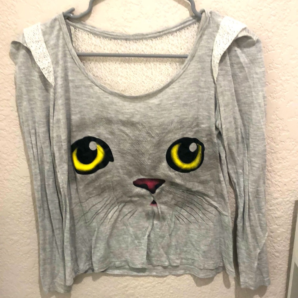 Women long sleeve cat printed shirt